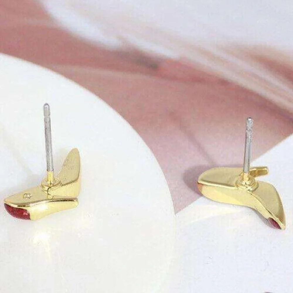 Kate Spade Authentic Red Glitter 12K Gold Plated High Heel Shoe Stud Earrings